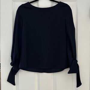 Ann Taylor Navy Blouse with Tie Sleeves